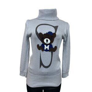 Handmade Women’s Grey Teddy Bear with S Letter Turtle Neck Sweater Sz S